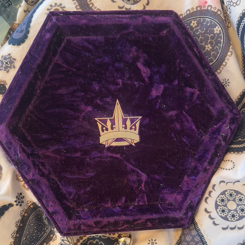 Purple Velvet Hexagonal Box with Gold Crown Emblem